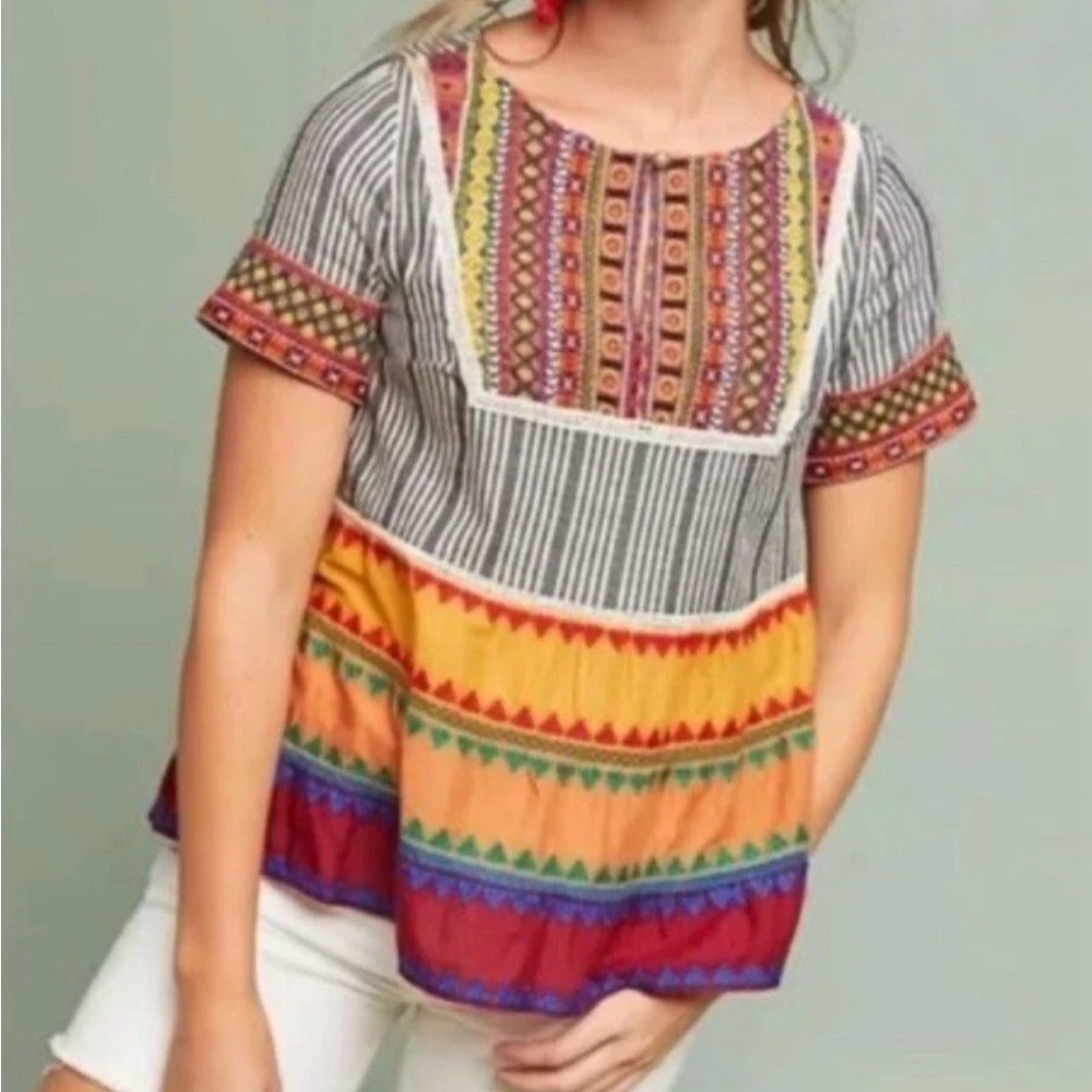 Anthropologie akemi + kim Striped Multicolor Bohemian Blouse